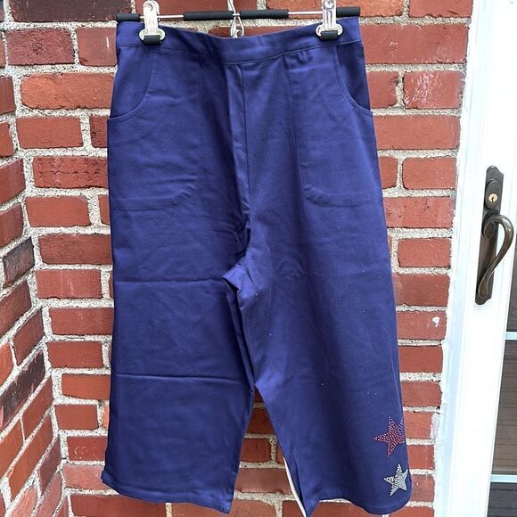 Quacker Factory navy blue capris with star beaded detail size large NEW - Picture 9 of 9